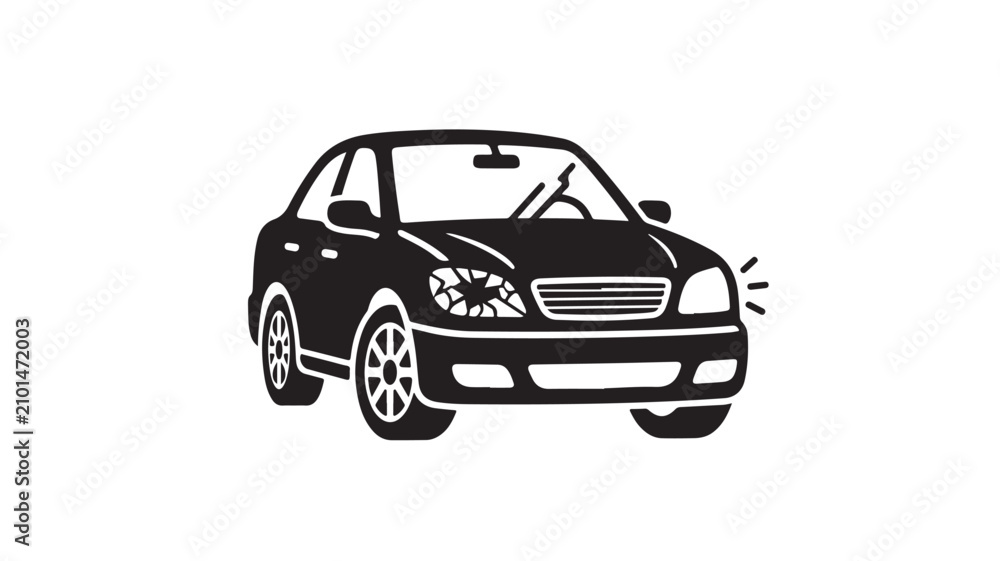 Fototapeta premium Black line icon of a person driving a car while using a mobile phone on the road