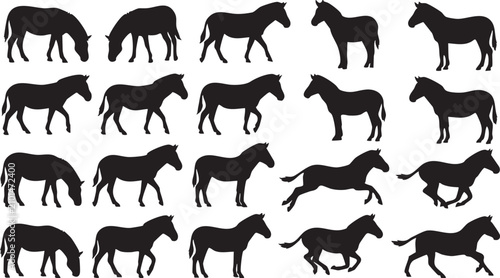Canvastavla Horse Silhouette Collection Vector Set – Black Equine Animals with Grazing, Stan