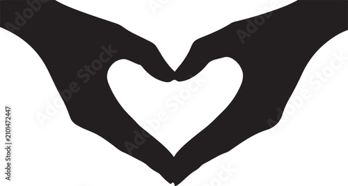 Black hand silhouette forming a heart shape symbolizing love and support, flat design illustration graphic for charitable social finance causes