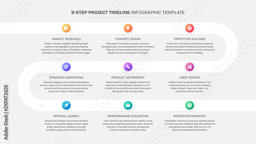 Process Workflow Timeline Modern Design Template for Infographics with 9 Steps
