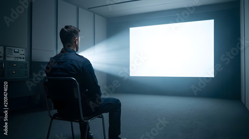 Police Officer Watching Projection Screen