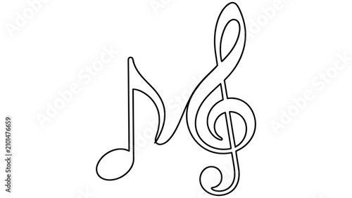 Tableau sur toile Simple eighth note and treble clef symbol in black line art on white background