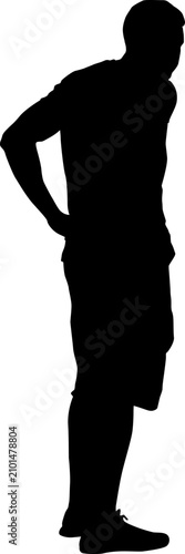 Black silhouette of a standing or walking man isolated on white background.