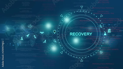Digital data recovery hud interface with global network connectivity and cyber security analytics