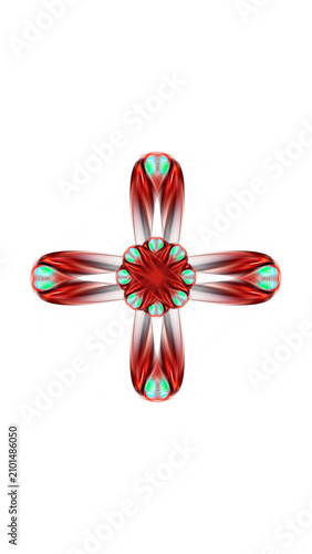 Quadro em tela Abstract Symmetrical Red Cross with Glowing Green and Cyan Cores