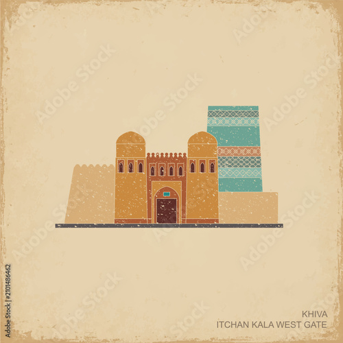 Itchan Kala West Gate Vintage Silk Road Illustration