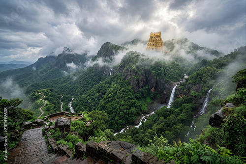 Majestic Sunrise at Tirumala Venkateswara Temple, Tirupati Hills, Andhra Pradesh