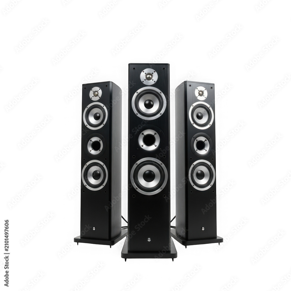 Fototapeta premium Three black home speakers with silver details