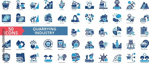 Foto Quarrying industry icon bundle with fifty mining elements heavy machinery extrac