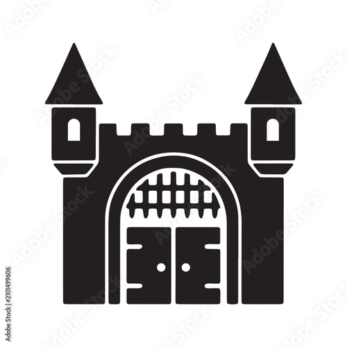 Canvas Print Medieval castle gatehouse silhouette icon with gatehouse fortress medieval