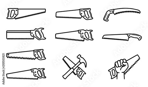Fotografía Carpentry Hand Saw Outline Vector Icon Set