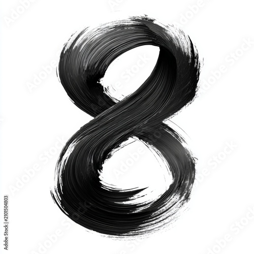 Hand Painted Number Eight Created with Expressive Black Ink Brush Stroke