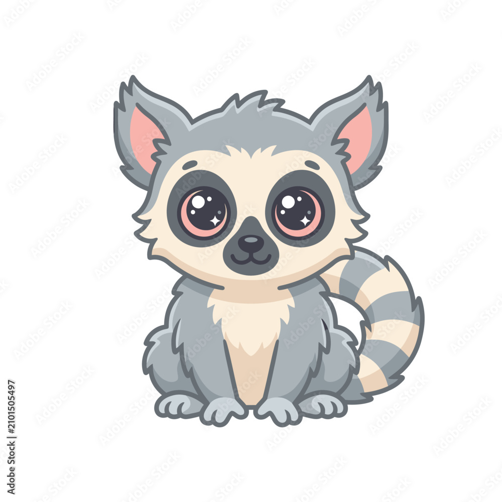 Fototapeta premium Cute cartoon lemur illustration isolated on white background