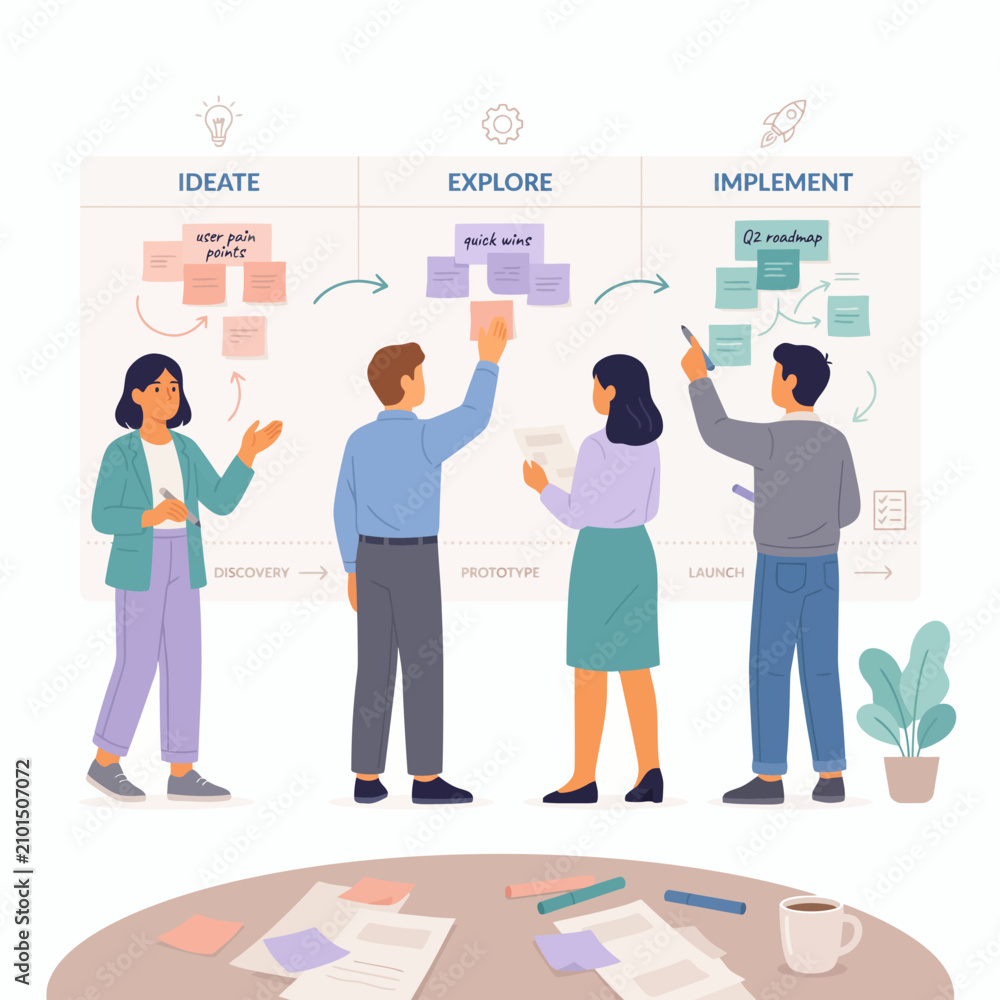 Obraz premium Business strategy, teamwork, workflow planning, collaboration, project management vector illustration