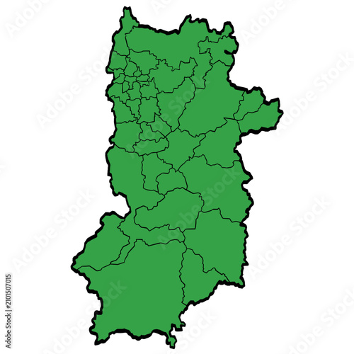 Canvas Print 奈良県地図 市町村区分 緑色 筆タッチ 和風 西日本 / A brushstroke map of Nara Prefecture / green