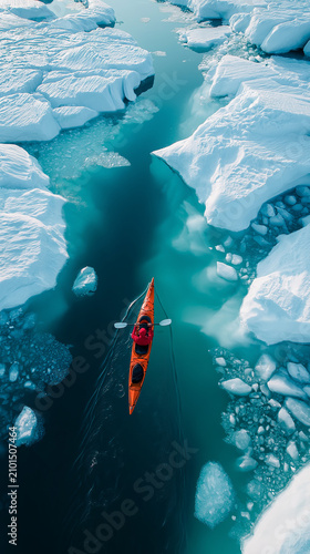 Aerial Kayak Journey Through Arctic Ice Floes and Turquoise Polar Waters