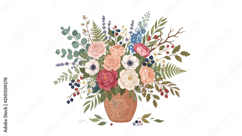 Naklejka premium Rustic Wildflower Bouquet Vector