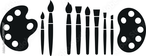 Minimal Artist Paint Brush and Paint Palette Silhouette Collection for Creative Art Studio Design and Craft Illustration