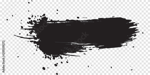 Foto Black paint brush stroke texture element with splatter abstract isolated transpa