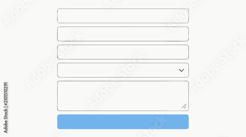 Minimal blank contact form interface vector with outlined input fields, dropdown selector, message area and blue send button on clean light background for UI, app mockup, support page and UX design