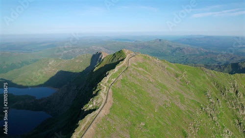 Peak Snowdon and Crib Goch , Yr Wyddfa and Crib Goch. The highest peak of Wales. Eryri National Park. Famous HIke Route