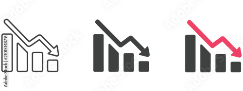 Tableau sur toile Falling bar chart icon featuring downward trend, business analytics, financial d