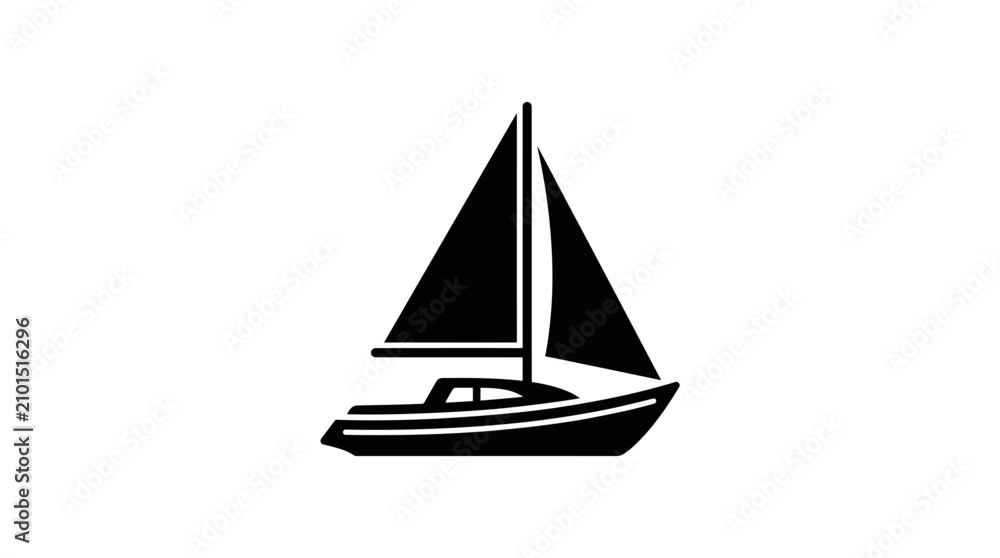 Fototapeta premium Sailing Boat Icon Silhouette, Vector Art, Minimalist Design