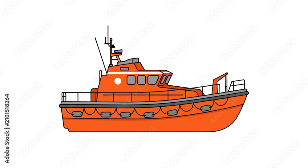 Fototapeta premium Flat vector illustration of an orange tugboat
