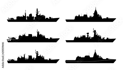 Canvas-taulu Modern Warship Silhouettes, Naval Fleet Icons, Military Vessel Collection, Navy