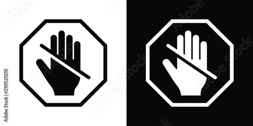 Bild auf Leinwand Octagonal prohibition sign graphics showing a slashed hand icon in high contrast black and white formats