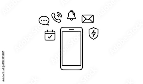 Mobile app notification line icon set with smartphone user interface symbols vector illustration
