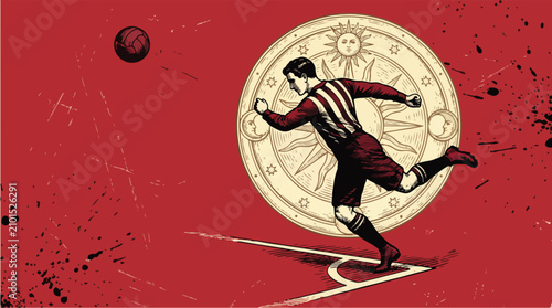 Foto Football Corner Kick Delivery Vintage Engraved Sports Poster Vector Illustration
