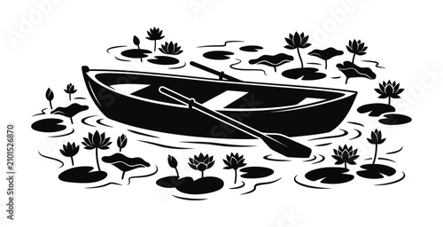 Canvastavla Rowboat in Lily Pond Vector Illustration