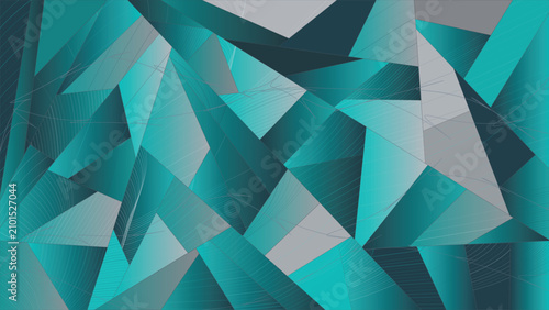 Abstract geometric composition featuring intersecting angular polygons with dynamic gradients and delicate scribbled linework creating a modern faceted texture