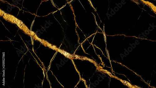Golden veins on black marble stone texture background with natural patterns and details