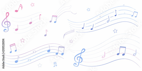 Foto Musical Notes And Clefs With Pastel Gradient On A White Background