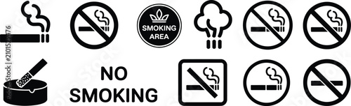 Obraz na plátne Smoking Regulation icons, smoke free zone signs, designated smoking labels and c