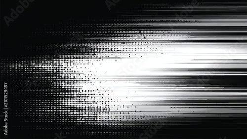 Bild auf Leinwand Glitchy white light streaks across a black background with horizontal lines and
