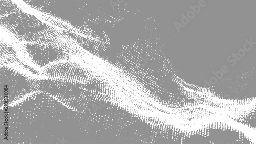 Grey and white abstract halftone wave pattern with dots and lines design element