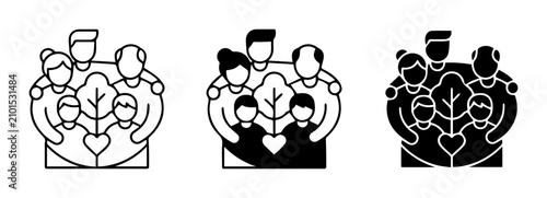 Fotografía Family Tree Icons, Love Heart, People Group, Generational Connection, Vector Set