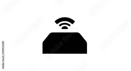 Foto A black WiFi router emits signals in a simple graphic illustration