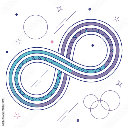 Abstract blue and purple infinity symbol with geometric patterns and stars infinity abstract geometric patterns illustration contemporary creative background template minimalist