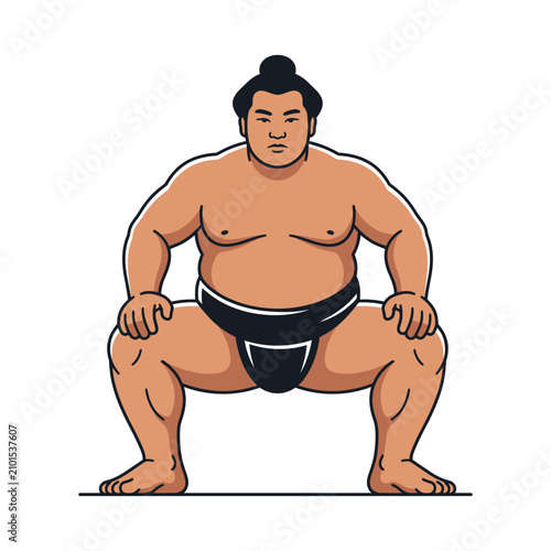 Fotografija Sumo wrestler flat vector illustration of Japanese martial arts