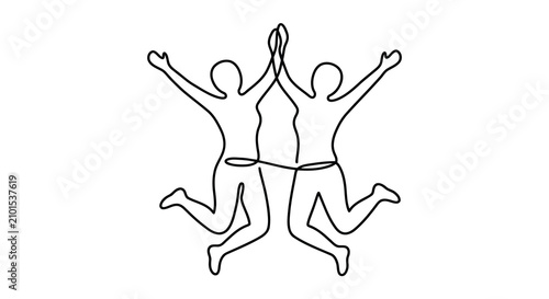 Canvas Print Two jumping figures depicted as a continuous line vector illustration on a white