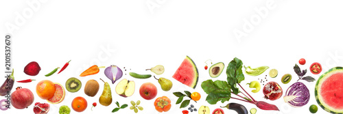 Fresh Fruits and Vegetables Border Isolated on Transparent Background