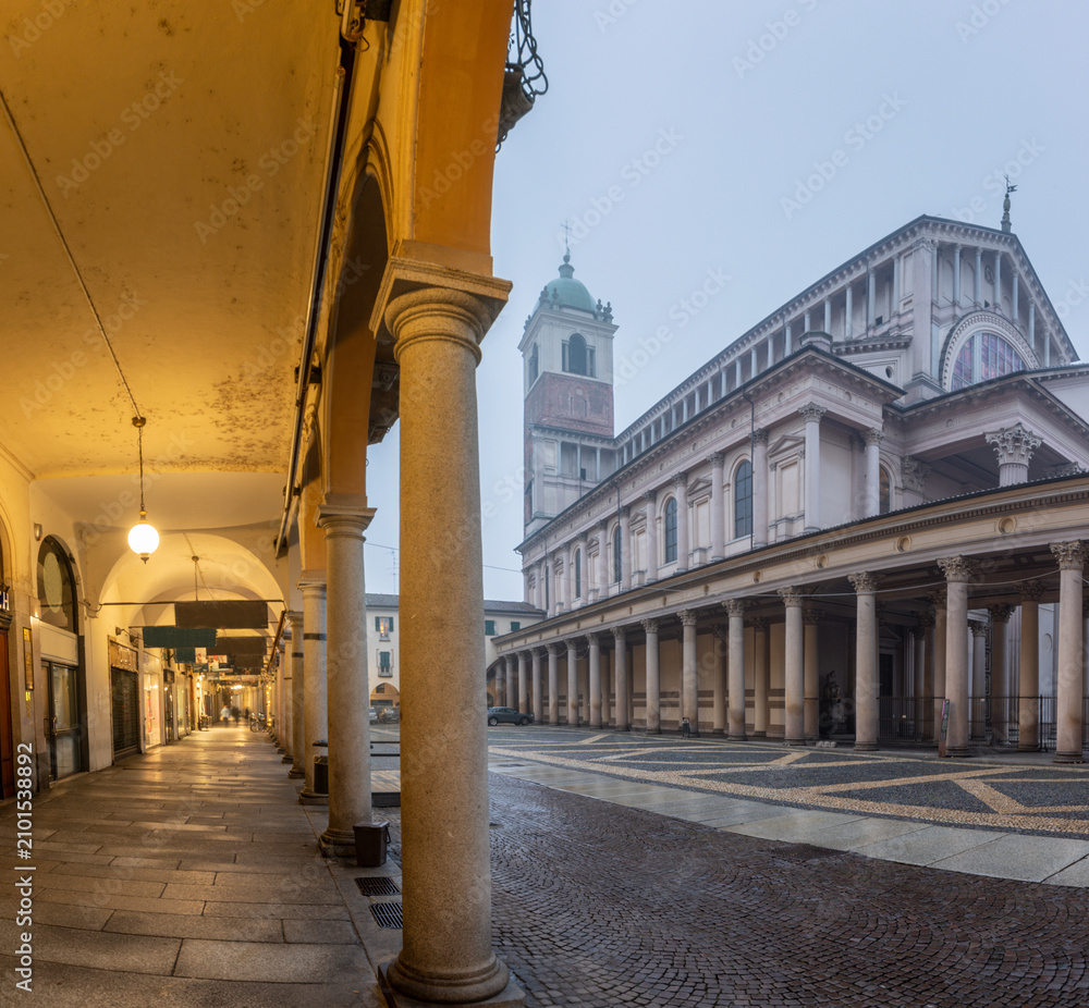 Fototapeta premium Novara - Cathedral - Cattedrale di santa maria assunta at dusk and winter fog.