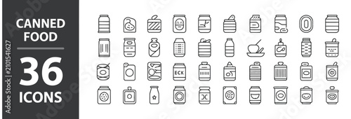 Valokuva Canned food icons set including bottles and cans in line style  food and drink s