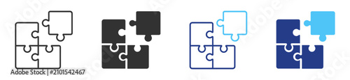 Foto Jigsaw puzzle line icon with connected pieces, integration and teamwork symbol o