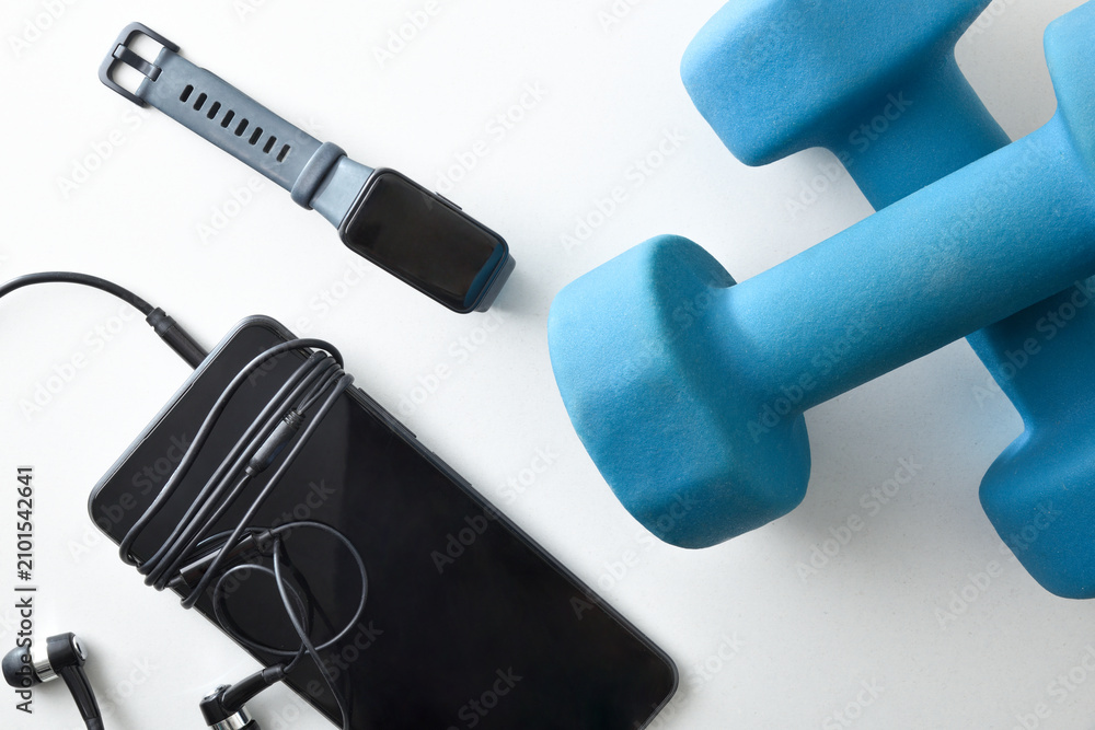 Fototapeta premium Sports and leisure with objects on a white table