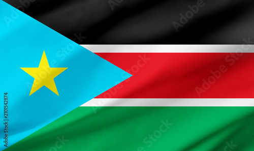 South Sudan flag background with waving fabric texture